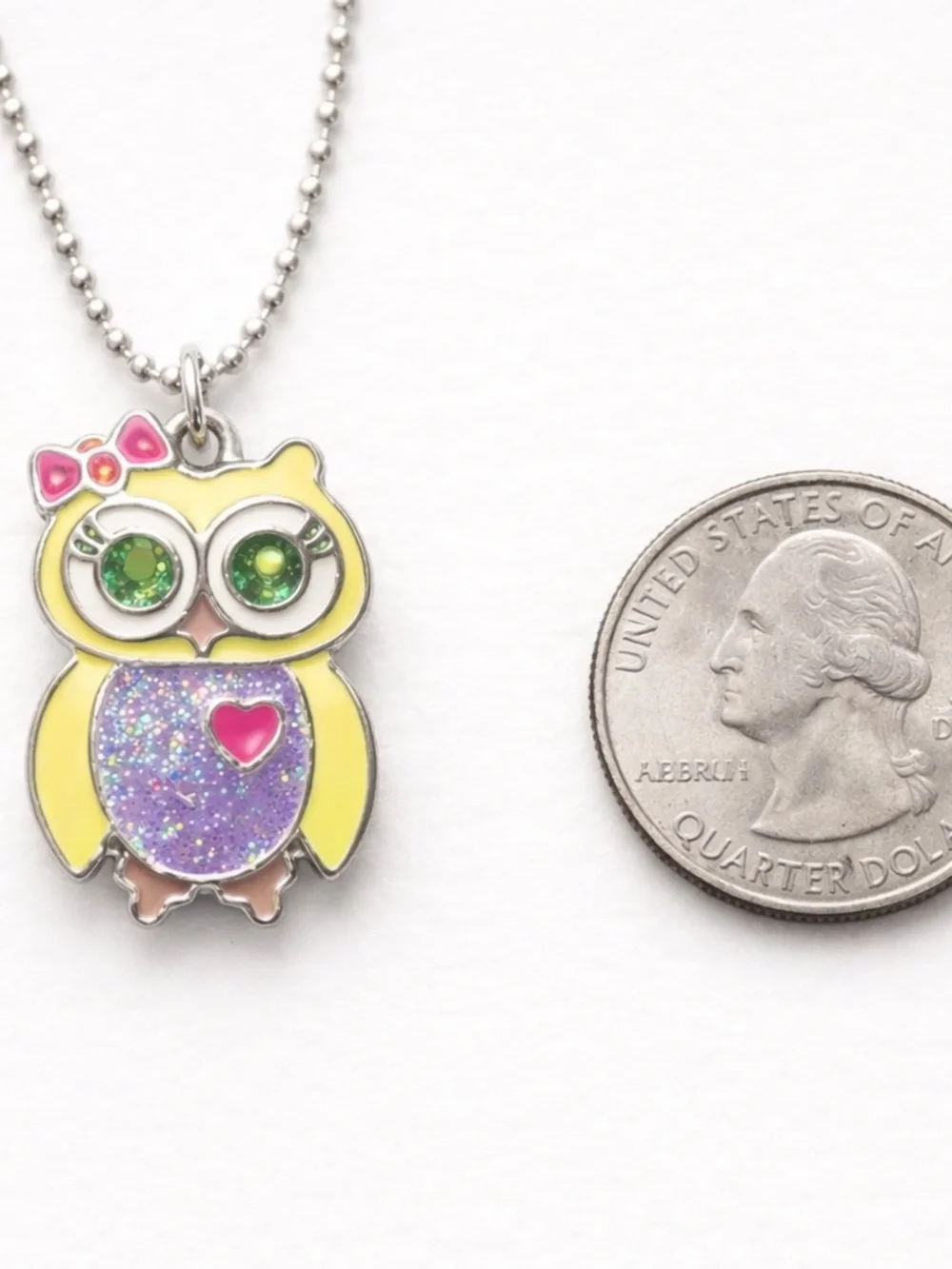 Cute Owl Enamel Pendant Necklace Silver Chain